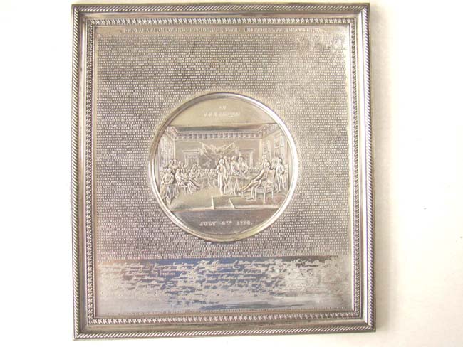 A fine and rare 19th century silver plaque featuring the Signing of the Declaration of Independence